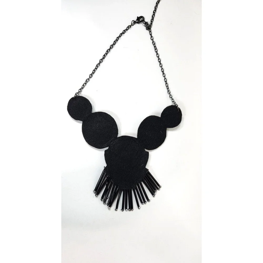 Bling Bead Medallion Bib Necklace Black Silver 19 in. Pageant Formal Glass